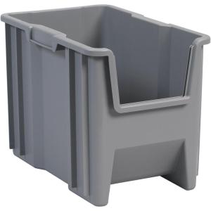 Akro-Mils 13014 Stak-N-Store Heavy Duty Stackable Open Front Plastic Storage Container Bin, (17-1/2-Inch x 11-Inch x 12-1/2-Inch), Clear, (4-Pack)(Grey)