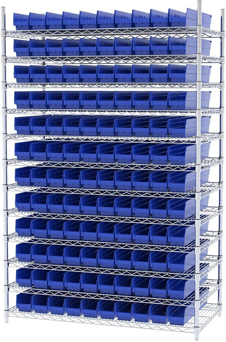 image:imageAkroMils 30124 Plastic Shelf Bins Heavy Duty Storage Bins for Garage Closet and Drawer Organization 24Inch x 4Inch x 4Inch Blue 12PackBlue