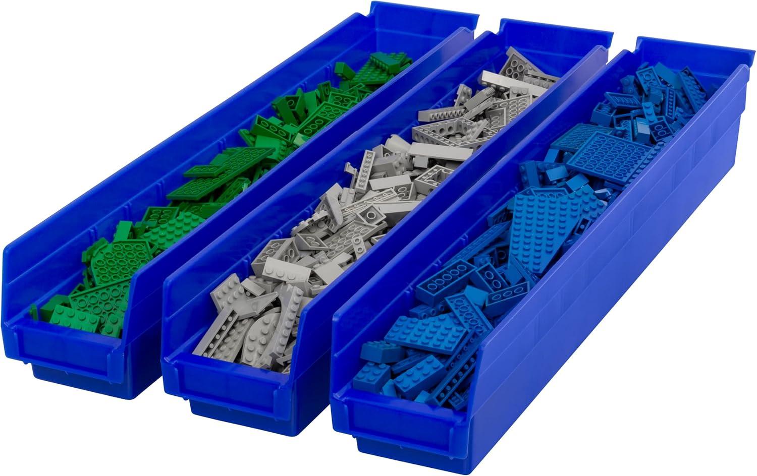 image:imageAkroMils 30124 Plastic Shelf Bins Heavy Duty Storage Bins for Garage Closet and Drawer Organization 24Inch x 4Inch x 4Inch Blue 12PackBlue
