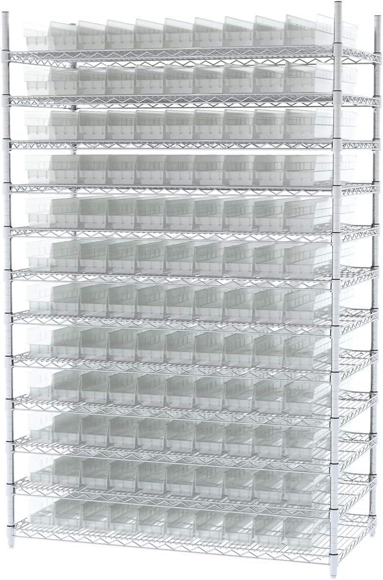 image:imageAkroMils 30124 Plastic Shelf Bins Heavy Duty Storage Bins for Garage Closet and Drawer Organization 24Inch x 4Inch x 4Inch Blue 12PackClear