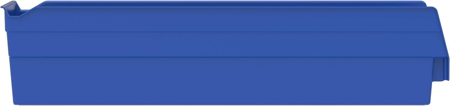 image:imageAkroMils 30128 Plastic Shelf Bins Heavy Duty Storage Bins for Garage Closet and Drawer Organization 18Inch x 4Inch x 4Inch Blue 12PackBlue