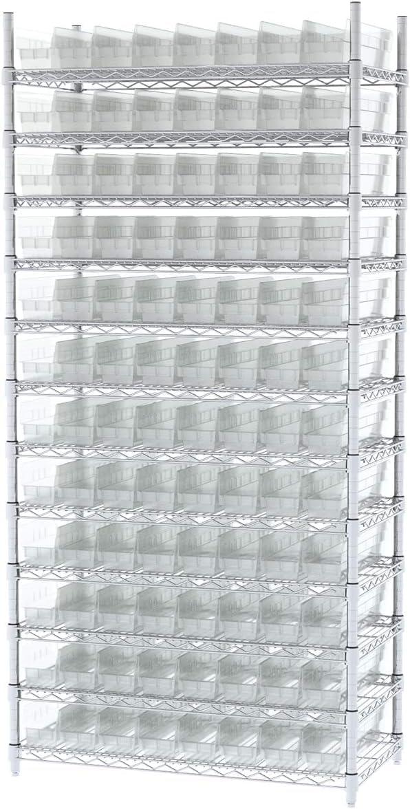 image:imageAkroMils 30128 Plastic Shelf Bins Heavy Duty Storage Bins for Garage Closet and Drawer Organization 18Inch x 4Inch x 4Inch Blue 12PackClear