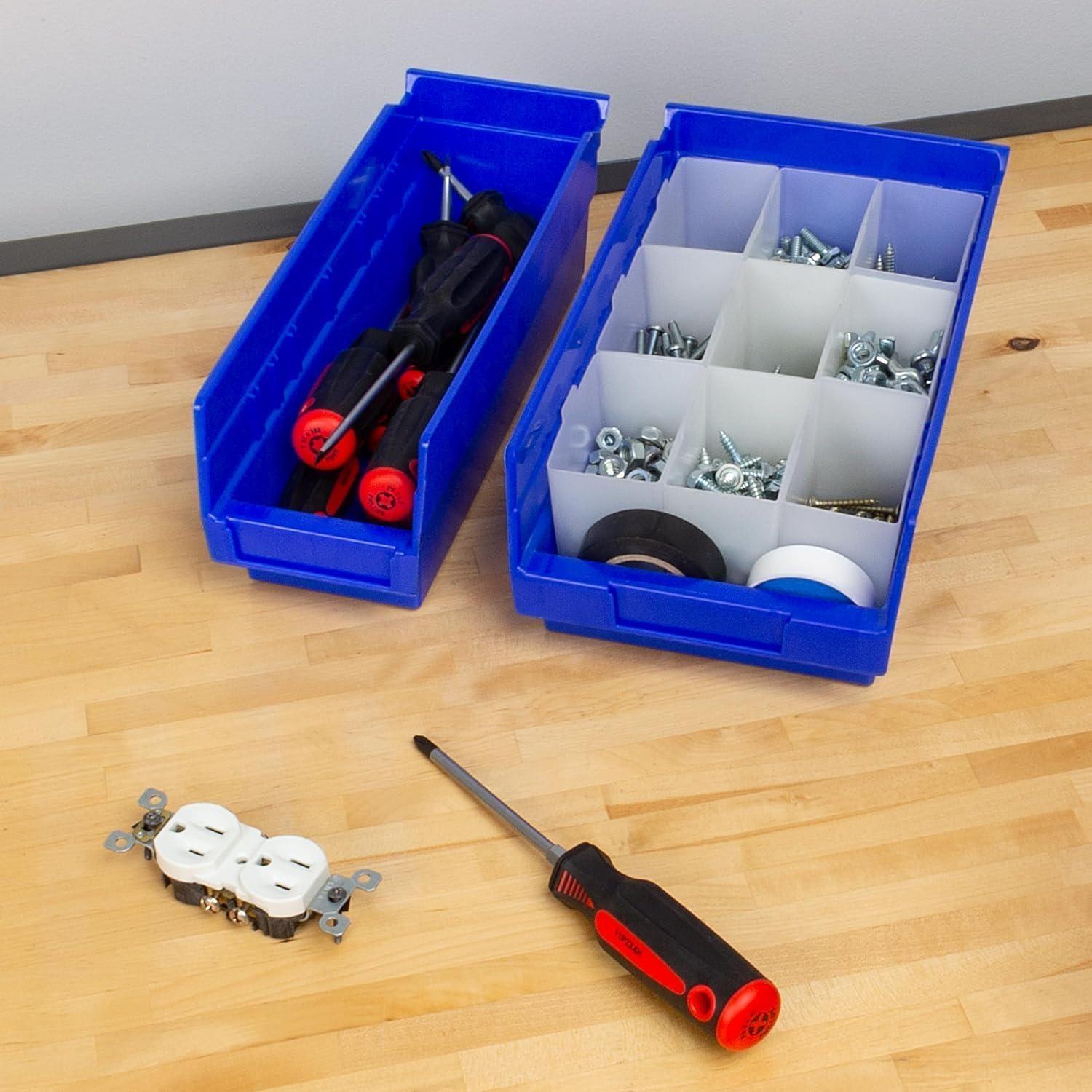 image:imageAkroMils 30130 Plastic Shelf Bins Heavy Duty Storage Bins for Garage Closet and Drawer Organization 12 x 612 x 4 Blue 12PackBlue