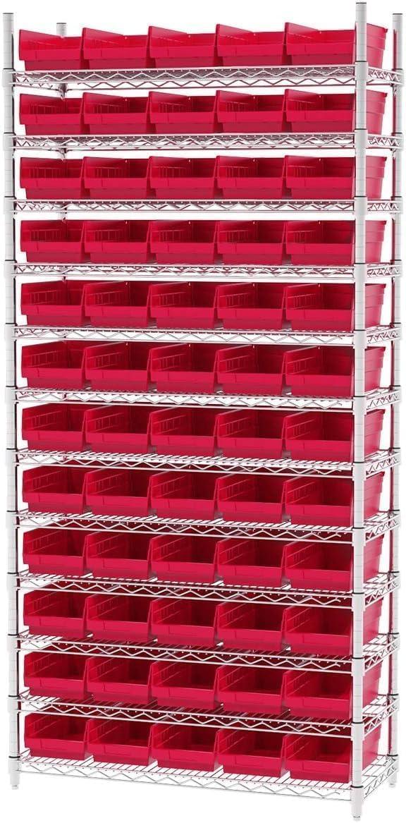 image:imageAkroMils 30130 Plastic Shelf Bins Heavy Duty Storage Bins for Garage Closet and Drawer Organization 12 x 612 x 4 Blue 12PackRed