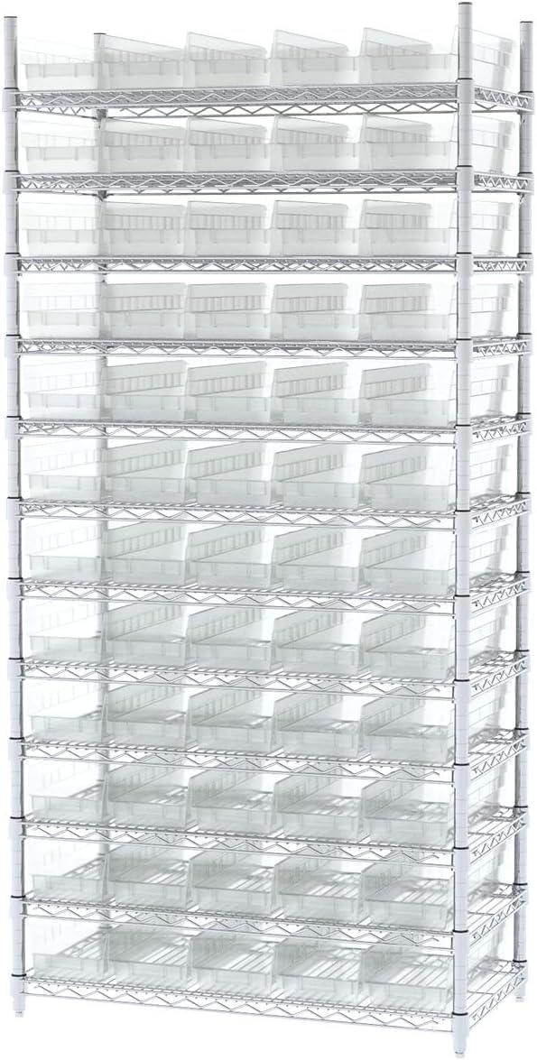 image:imageAkroMils 30138 Plastic Shelf Bins Heavy Duty Storage Bins for Garage Closet and Drawer Organization 18 x 612 x 4 Green 12PackClear
