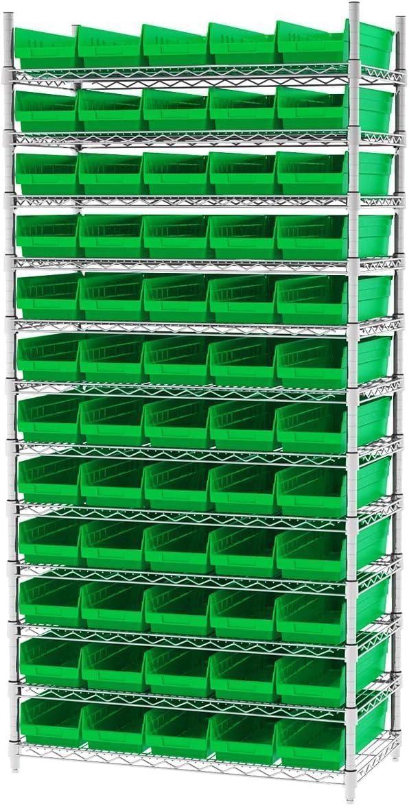 image:imageAkroMils 30138 Plastic Shelf Bins Heavy Duty Storage Bins for Garage Closet and Drawer Organization 18 x 612 x 4 Green 12PackGreen