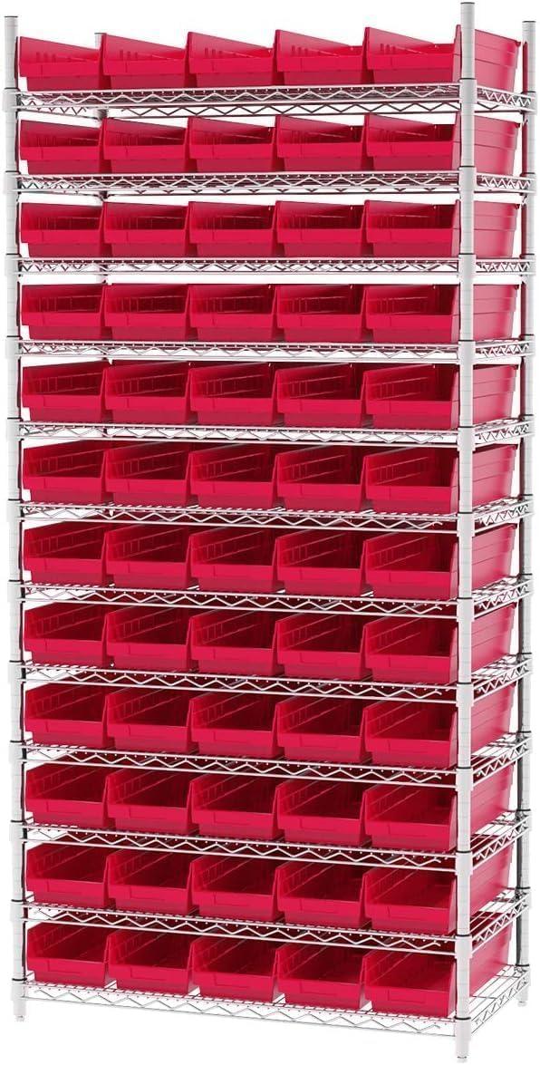 image:imageAkroMils 30138 Plastic Shelf Bins Heavy Duty Storage Bins for Garage Closet and Drawer Organization 18 x 612 x 4 Green 12PackRed