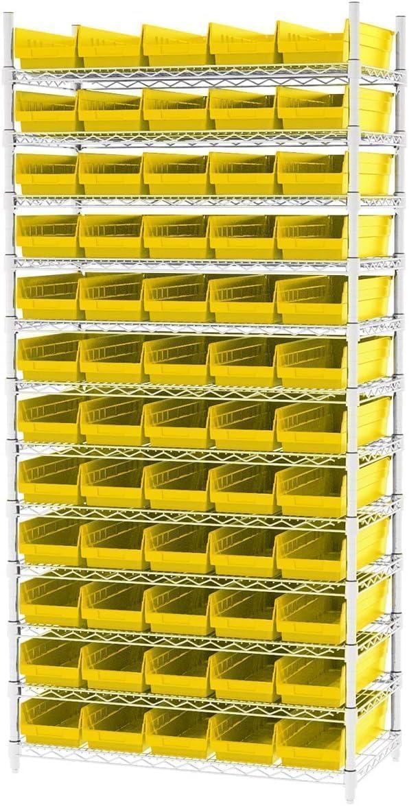 image:imageAkroMils 30138 Plastic Shelf Bins Heavy Duty Storage Bins for Garage Closet and Drawer Organization 18 x 612 x 4 Green 12PackYellow