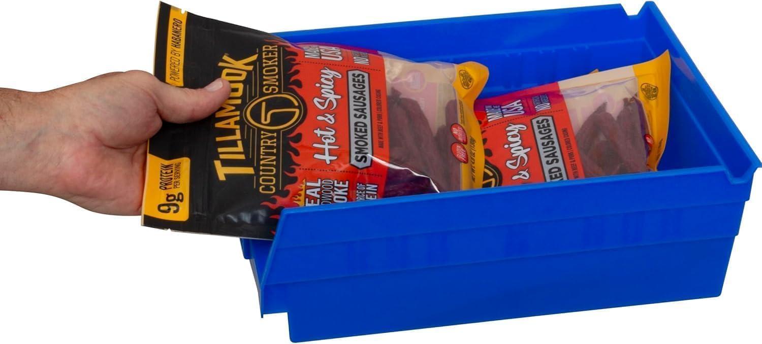 image:imageAkroMils 30150 Plastic Shelf Bins Heavy Duty Storage Bins for Garage Closet and Drawer Organization 12 x 8 x 4 Blue 12PackBlue
