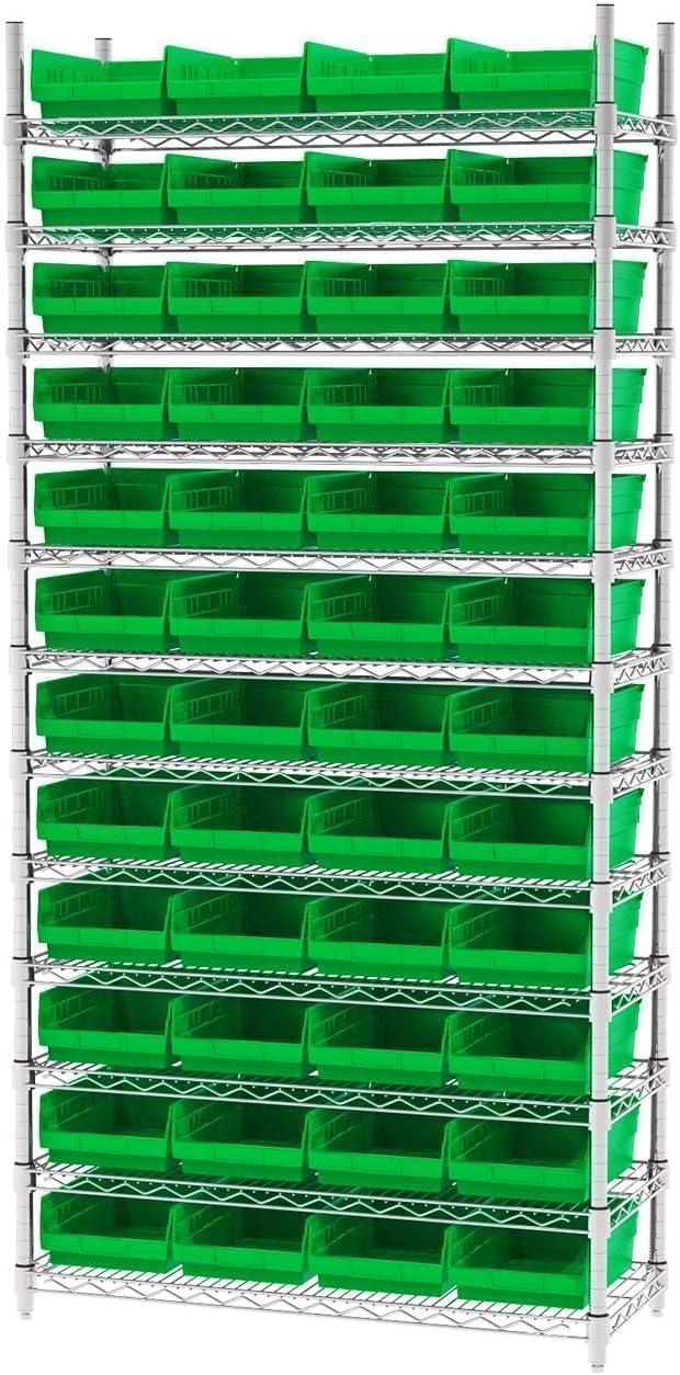 image:imageAkroMils 30150 Plastic Shelf Bins Heavy Duty Storage Bins for Garage Closet and Drawer Organization 12 x 8 x 4 Blue 12PackClear