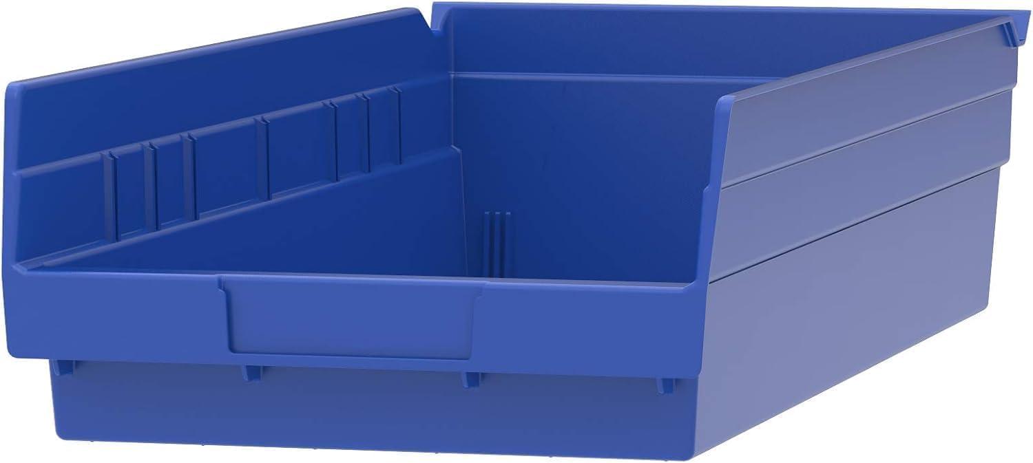 image:imageAkroMils 30158 Plastic Shelf Bins Heavy Duty Storage Bins for Garage Closet and Drawer Organization 18Inch x 8Inch x 4Inch Blue 12PackBlue