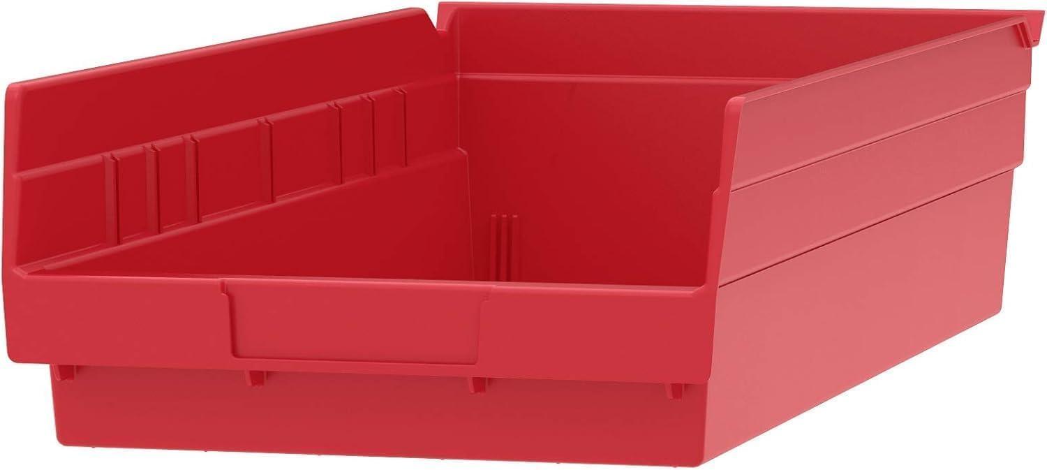 image:imageAkroMils 30158 Plastic Shelf Bins Heavy Duty Storage Bins for Garage Closet and Drawer Organization 18Inch x 8Inch x 4Inch Blue 12PackRed