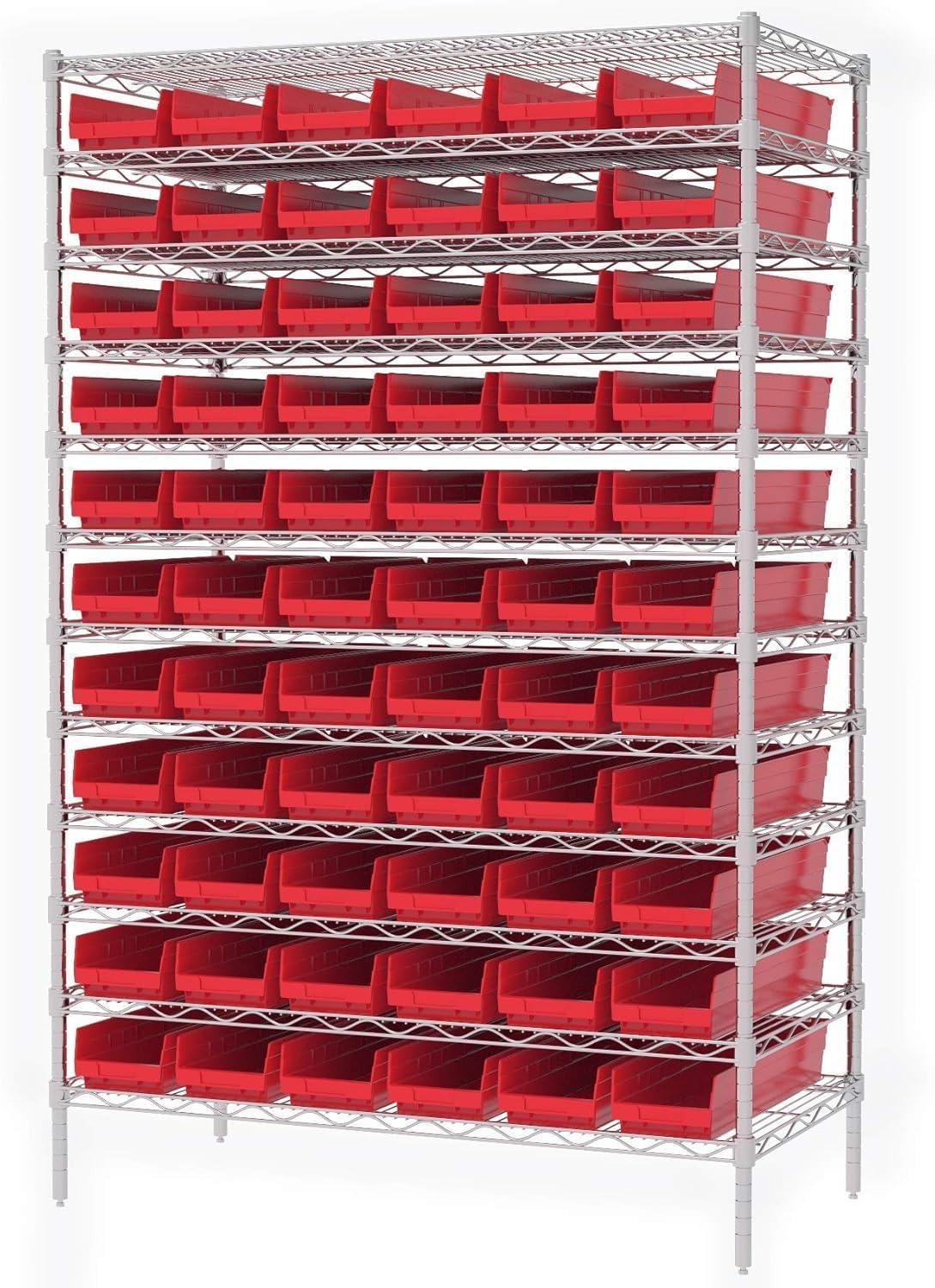 image:imageAkroMils 30164 Plastic Shelf Bins Heavy Duty Storage Bins for Garage Closet and Drawer Organization 24Inch x 612Inch x 4Inch Yellow 6PackRed
