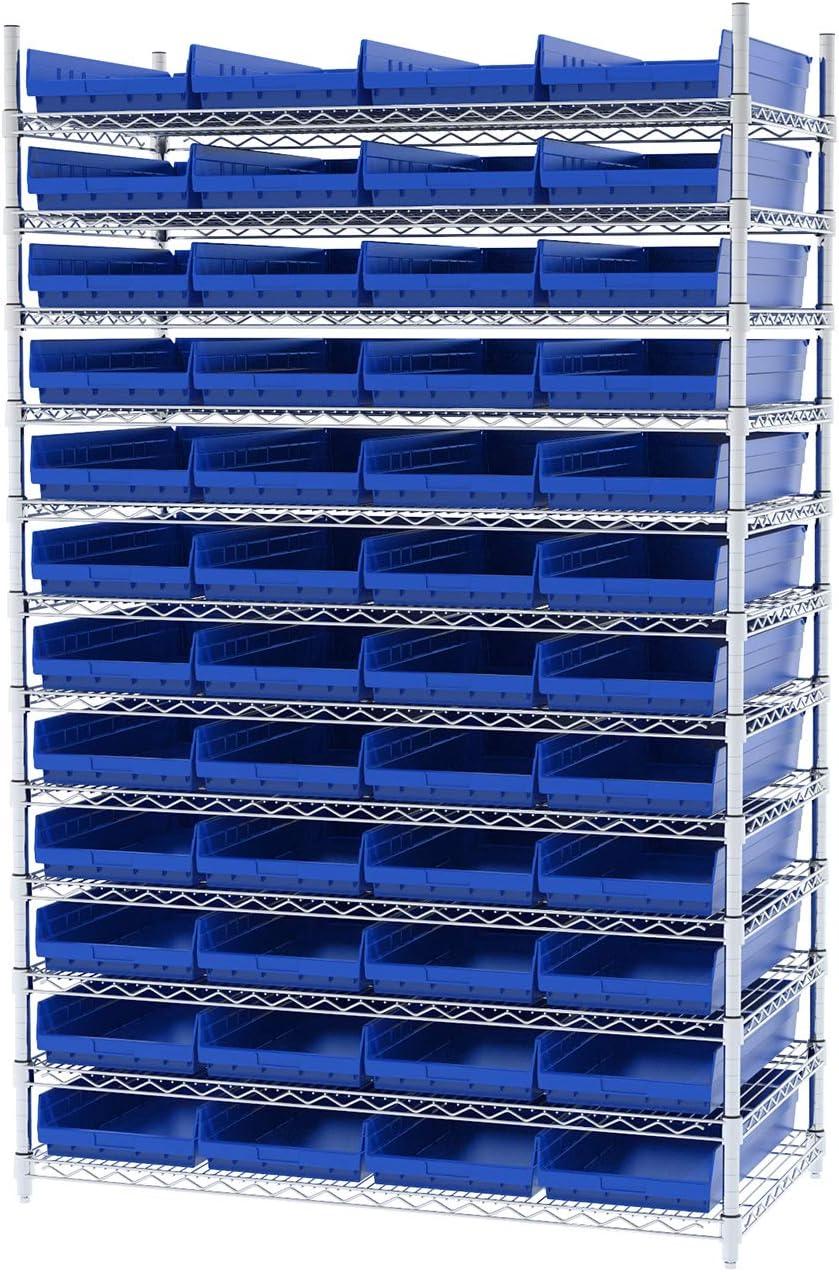 image:imageAkroMils 30174 Plastic Shelf Bins Heavy Duty Storage Bins for Garage Closet and Drawer Organization 24Inch x 11Inch x 4Inch Blue 6PackBlue