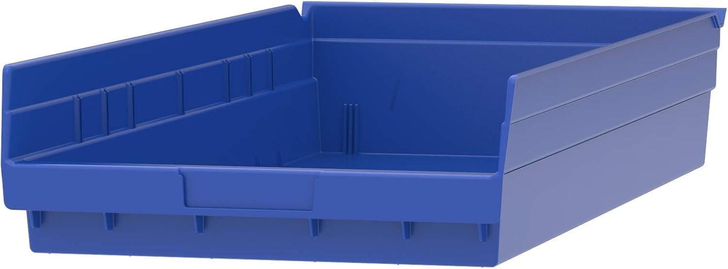image:imageAkroMils 30174 Plastic Shelf Bins Heavy Duty Storage Bins for Garage Closet and Drawer Organization 24Inch x 11Inch x 4Inch Blue 6PackBlue