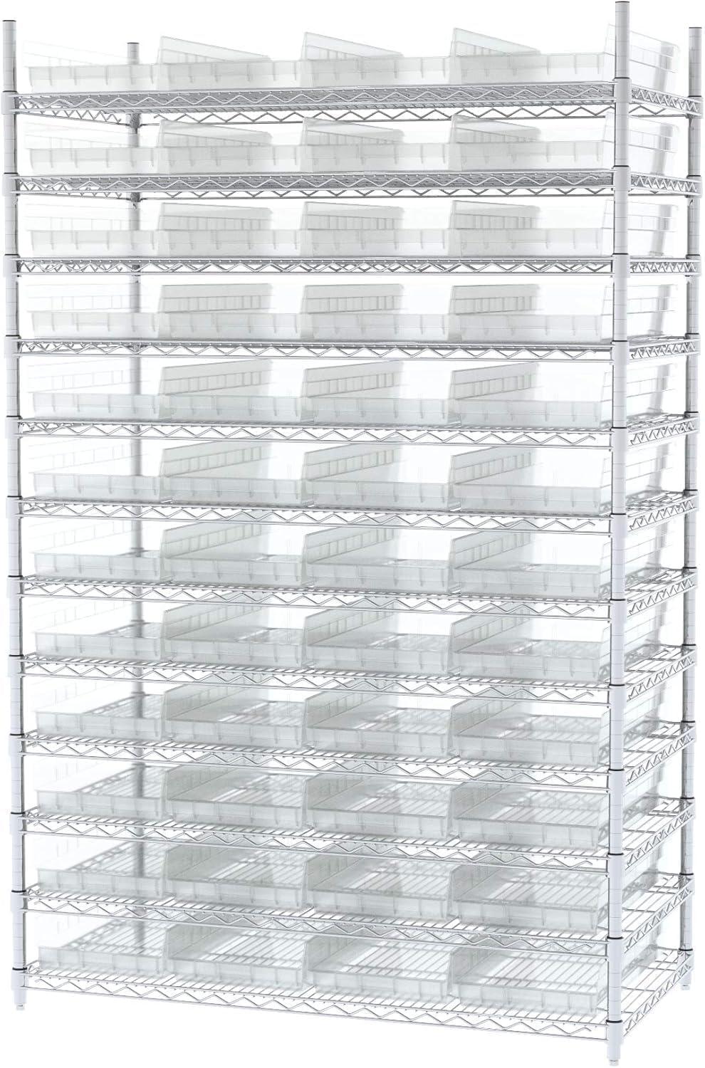 image:imageAkroMils 30174 Plastic Shelf Bins Heavy Duty Storage Bins for Garage Closet and Drawer Organization 24Inch x 11Inch x 4Inch Blue 6PackClear