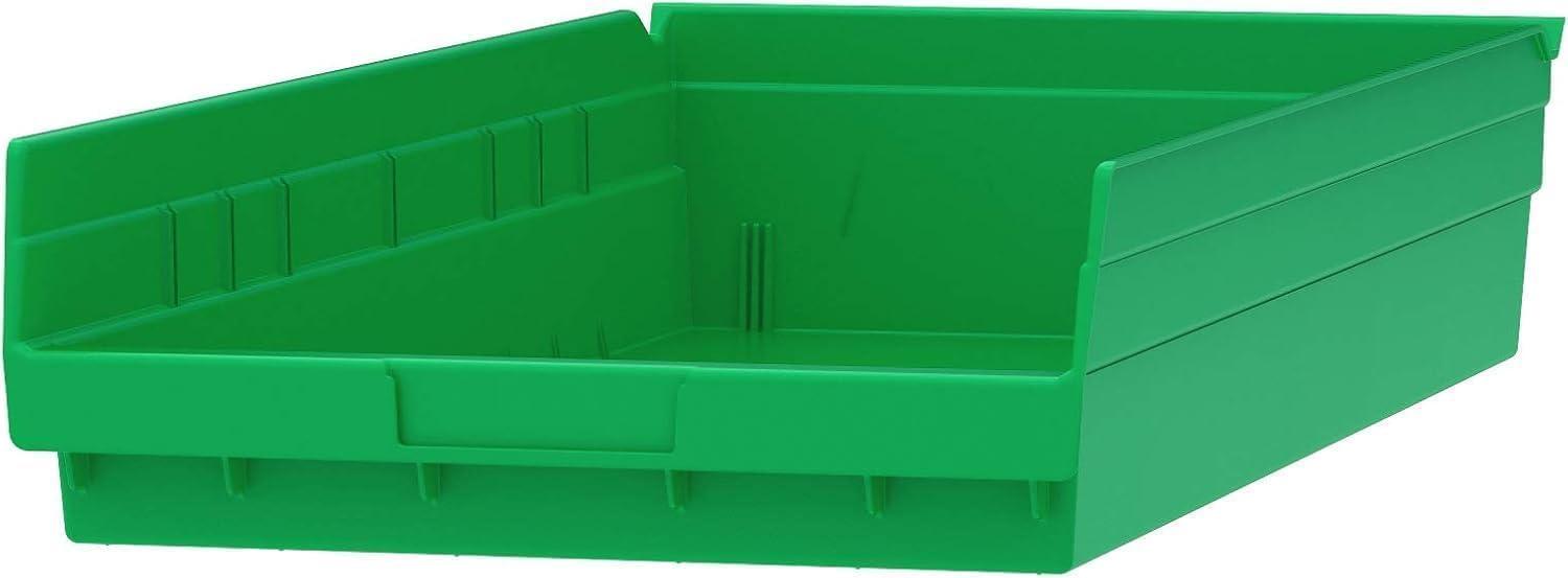 image:imageAkroMils 30174 Plastic Shelf Bins Heavy Duty Storage Bins for Garage Closet and Drawer Organization 24Inch x 11Inch x 4Inch Blue 6PackGreen