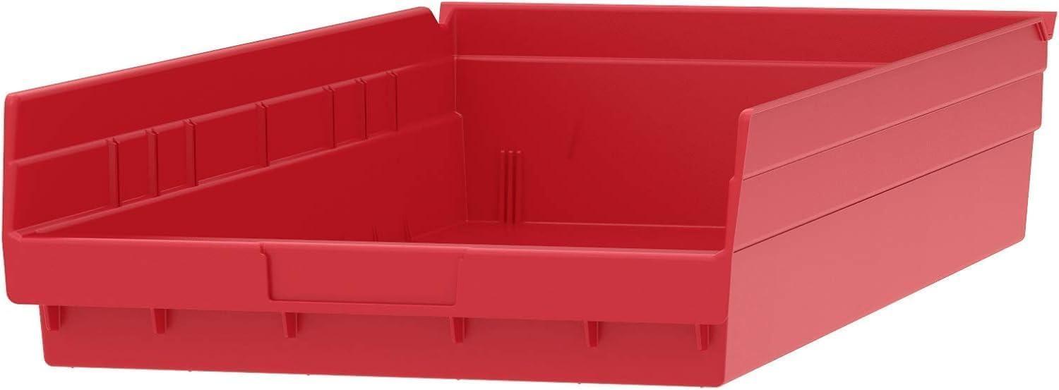 image:imageAkroMils 30174 Plastic Shelf Bins Heavy Duty Storage Bins for Garage Closet and Drawer Organization 24Inch x 11Inch x 4Inch Blue 6PackRed