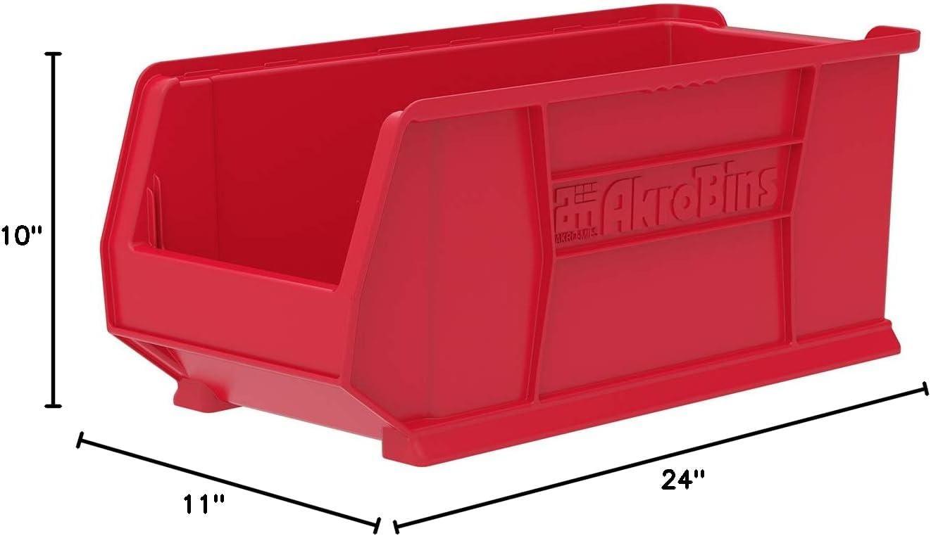 image:imageAkroMils 30287 SuperSize AkroBins Plastic Storage Bins SpaceSaving Stackable Bins for Garage Classroom Warehouse Organization 24 L x 11 W x 10 H Yellow 4PackRed 4Pack