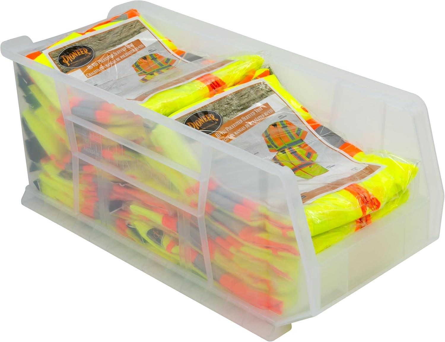 image:imageAkroMils 30287 SuperSize AkroBins Plastic Storage Bins SpaceSaving Stackable Bins for Garage Classroom Warehouse Organization 24 L x 11 W x 10 H Yellow 4PackClear 4Pack