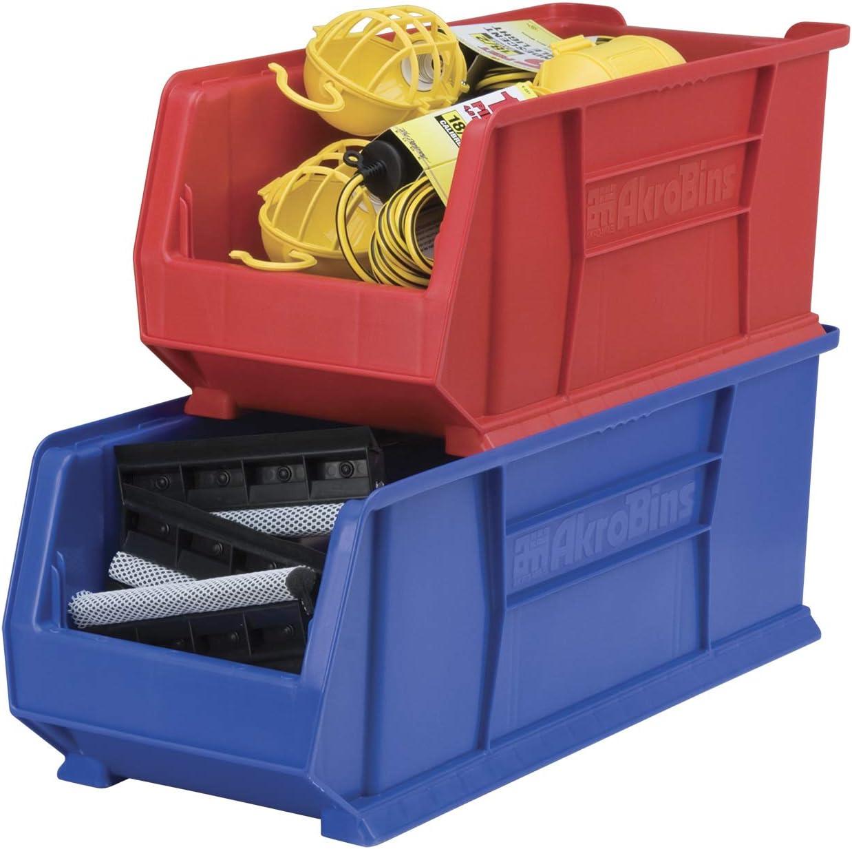 image:imageAkroMils 30292 SuperSize AkroBins Plastic Storage Bins SpaceSaving Stackable Bins for Garage Classroom Warehouse Organization 30 L x 11 W x 10 H Clear 4PackRed 4Pack