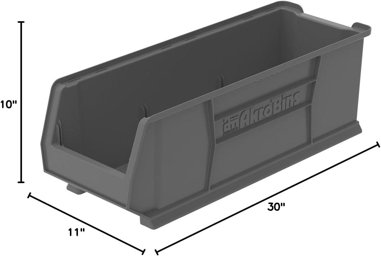 image:imageAkroMils 30292 SuperSize AkroBins Plastic Storage Bins SpaceSaving Stackable Bins for Garage Classroom Warehouse Organization 30 L x 11 W x 10 H Clear 4PackGrey 4Pack