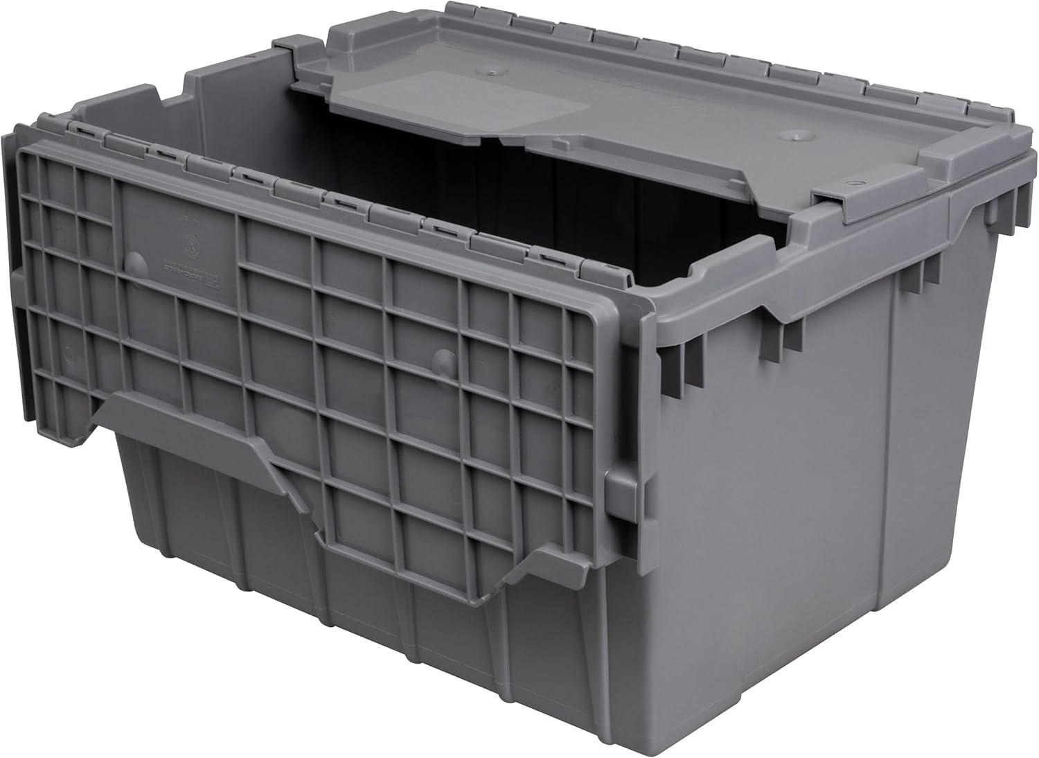 image:imageAkroMils 39120 Industrial Lidded Plastic Storage Container Nesting and Stackable Plastic Storage Box with Lid Attached Organization Tote for Garage and Warehouse 215x1525x125 Green 6PackGray