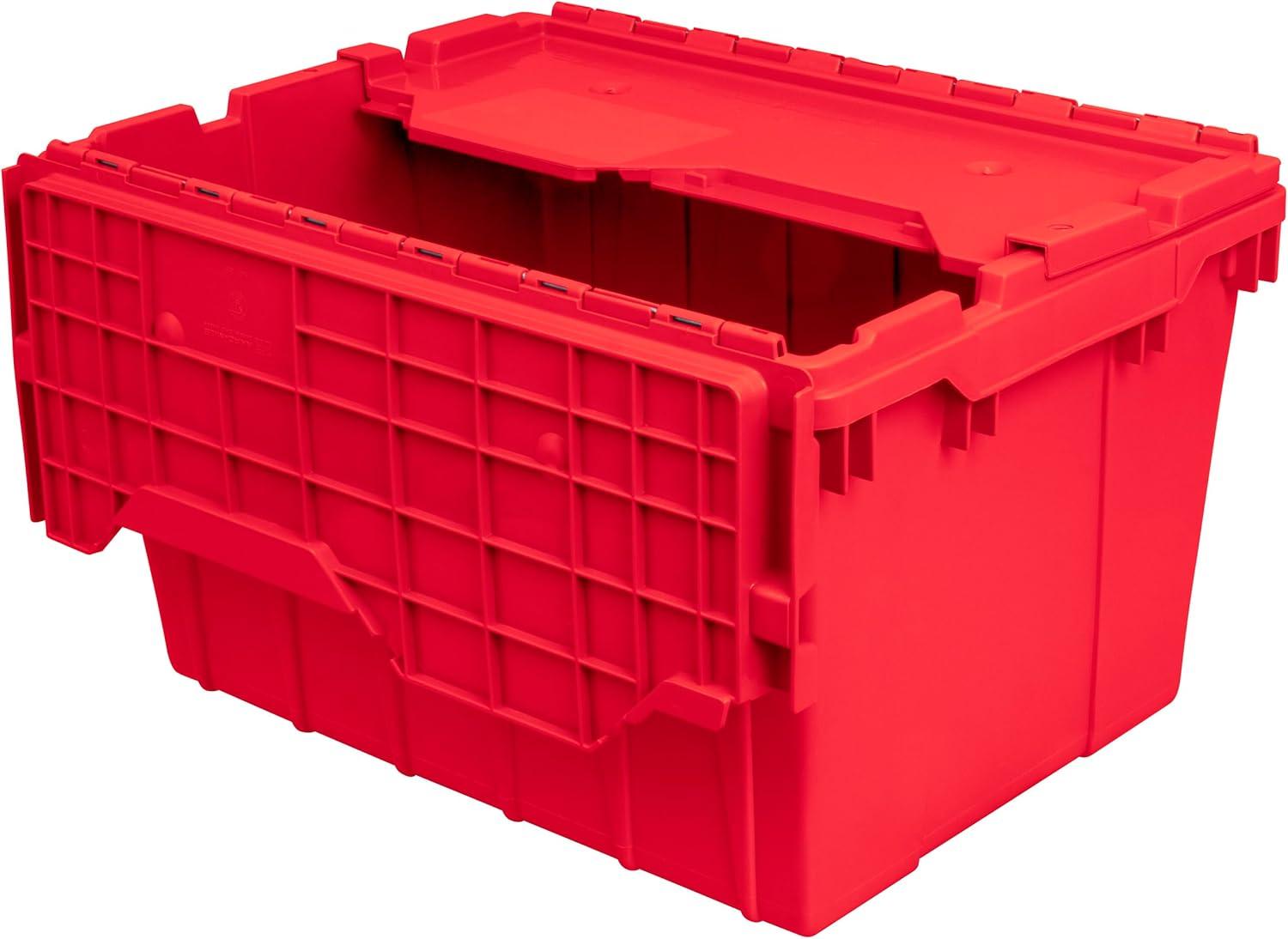 image:imageAkroMils 39120 Industrial Lidded Plastic Storage Container Nesting and Stackable Plastic Storage Box with Lid Attached Organization Tote for Garage and Warehouse 215x1525x125 Green 6PackRed