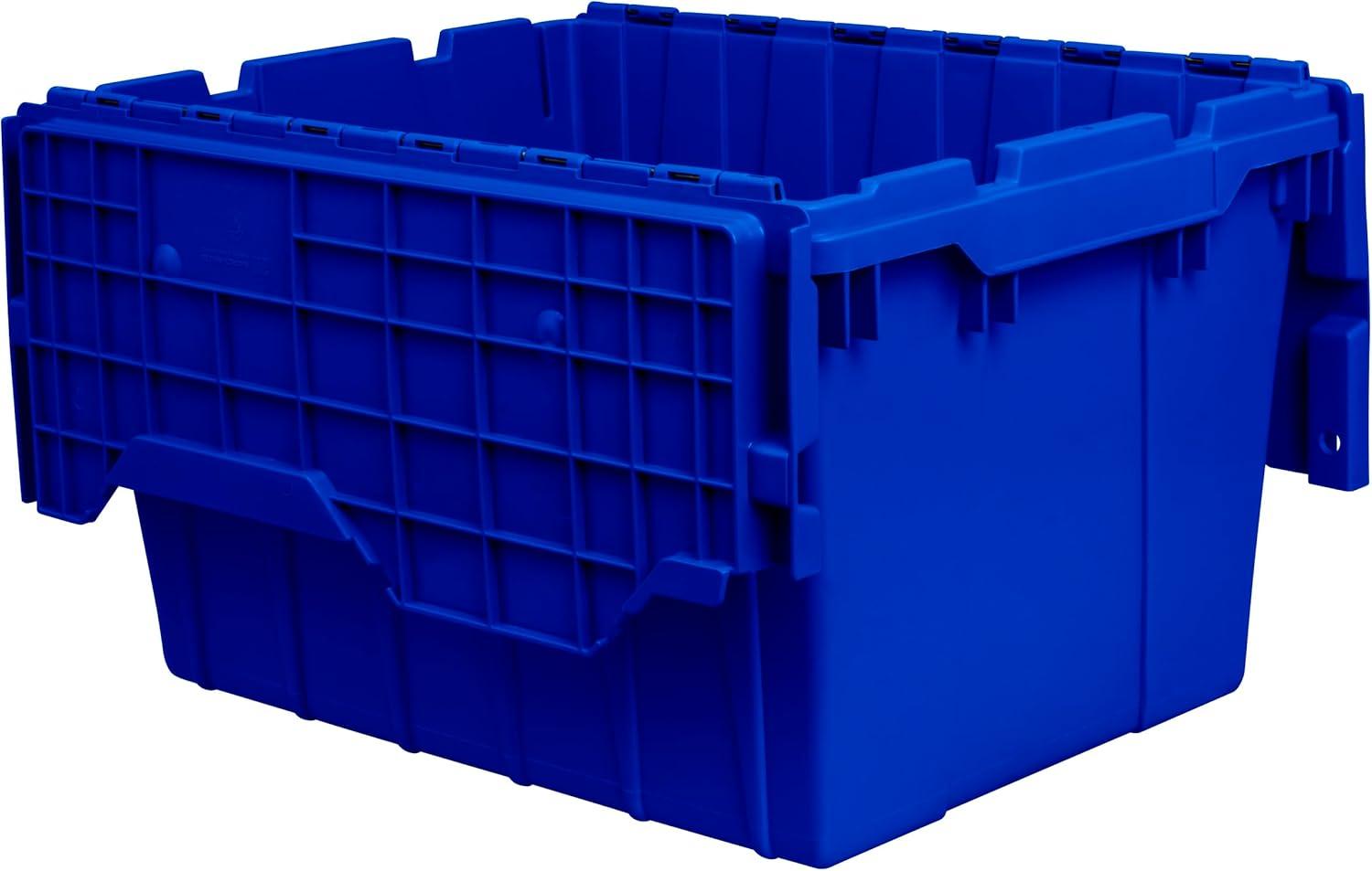 image:imageAkroMils 39120 Industrial Lidded Plastic Storage Container Nesting and Stackable Plastic Storage Box with Lid Attached Organization Tote for Garage and Warehouse 215x1525x125 Green 6PackBlue