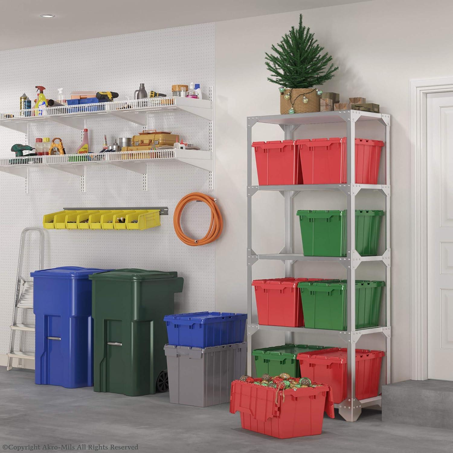 image:imageAkroMils 39120 Industrial Lidded Plastic Storage Container Nesting and Stackable Plastic Storage Box with Lid Attached Organization Tote for Garage and Warehouse 215x1525x125 Green 6PackBlue