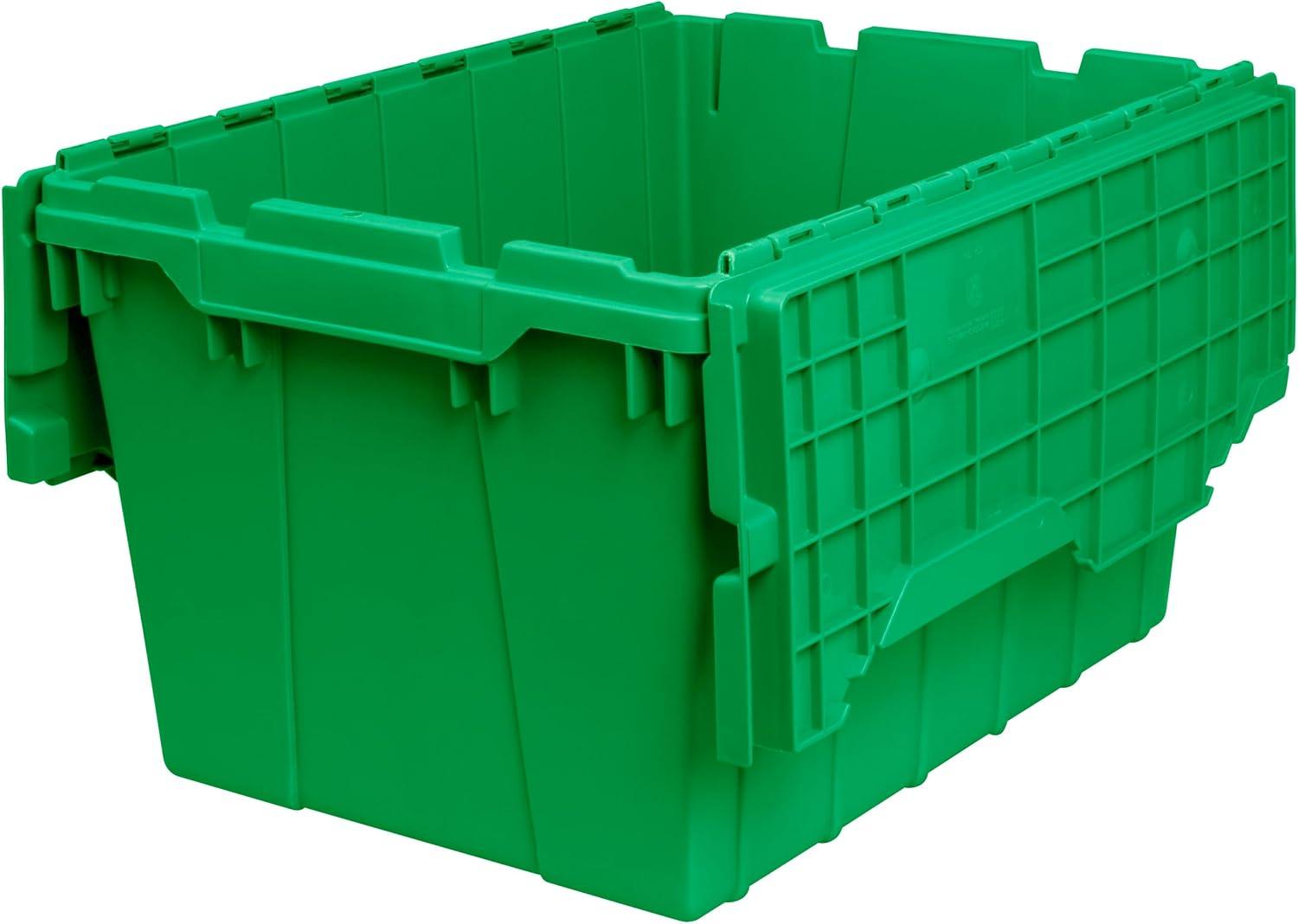 image:imageAkroMils 39120 Industrial Lidded Plastic Storage Container Nesting and Stackable Plastic Storage Box with Lid Attached Organization Tote for Garage and Warehouse 215x1525x125 Green 6PackGreen