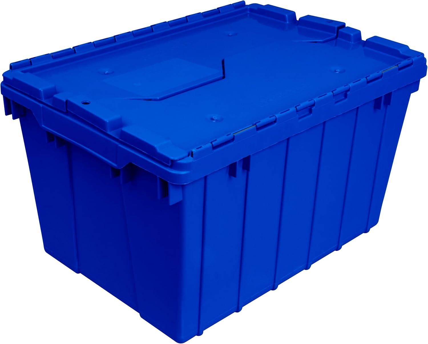 image:imageAkroMils 39120 Industrial Lidded Plastic Storage Container Nesting and Stackable Plastic Storage Box with Lid Attached Organization Tote for Garage and Warehouse 215x1525x125 Green 6PackBlue