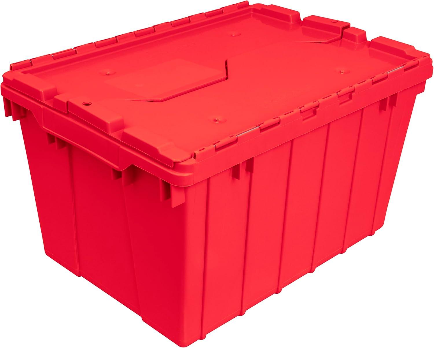image:imageAkroMils 39120 Industrial Lidded Plastic Storage Container Nesting and Stackable Plastic Storage Box with Lid Attached Organization Tote for Garage and Warehouse 215x1525x125 Green 6PackRed