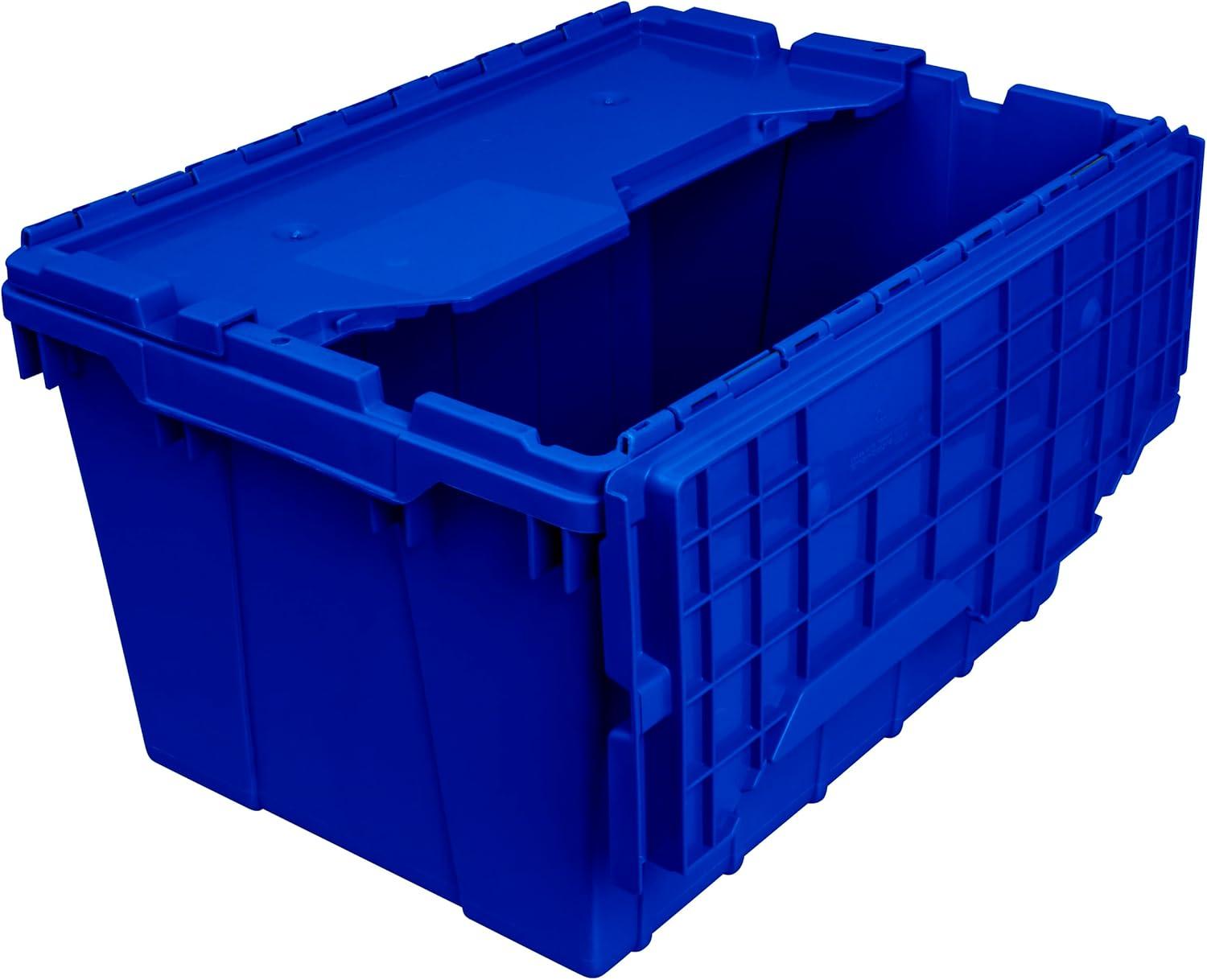 image:imageAkroMils 39120 Industrial Lidded Plastic Storage Container Nesting and Stackable Plastic Storage Box with Lid Attached Organization Tote for Garage and Warehouse 215x1525x125 Green 6PackBlue