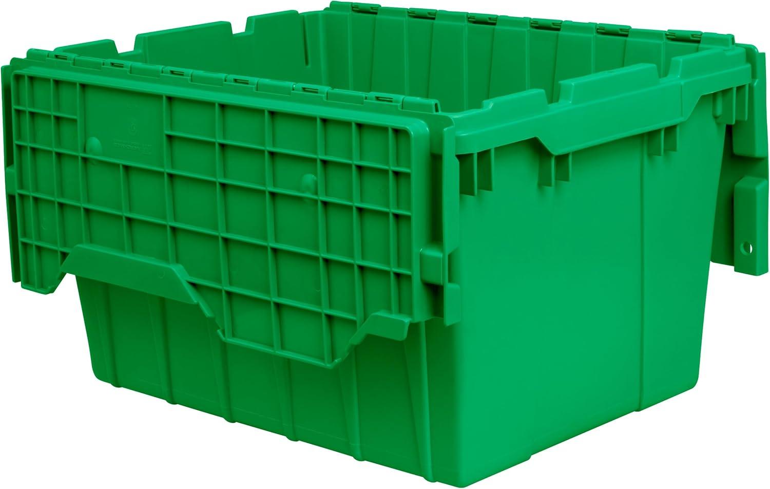 image:imageAkroMils 39120 Industrial Lidded Plastic Storage Container Nesting and Stackable Plastic Storage Box with Lid Attached Organization Tote for Garage and Warehouse 215x1525x125 Green 6PackGreen