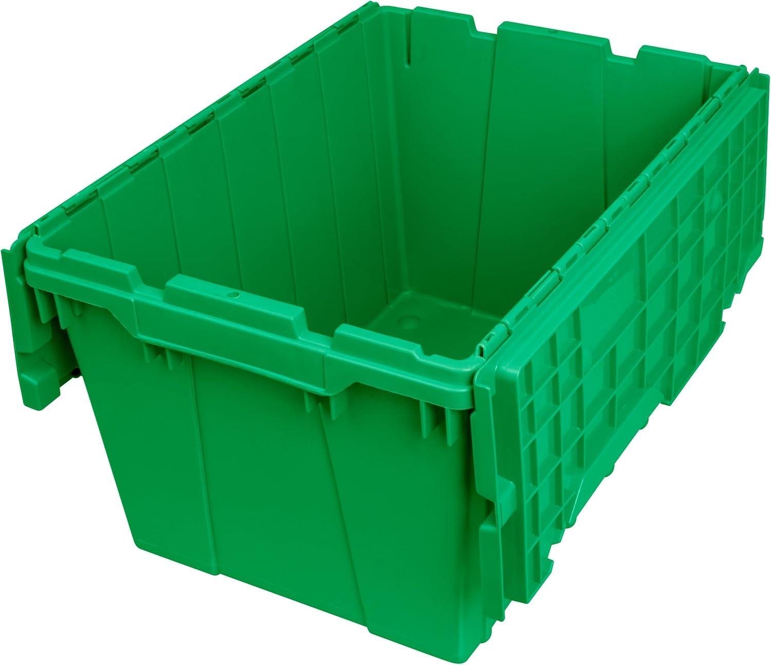 image:imageAkroMils 39120 Industrial Lidded Plastic Storage Container Nesting and Stackable Plastic Storage Box with Lid Attached Organization Tote for Garage and Warehouse 215x1525x125 Green 6PackGreen