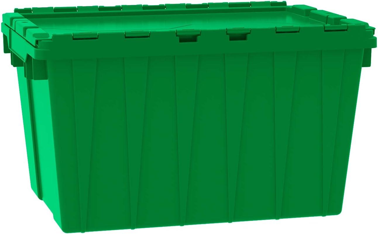 image:imageAkroMils 39120 Industrial Lidded Plastic Storage Container Nesting and Stackable Plastic Storage Box with Lid Attached Organization Tote for Garage and Warehouse 215x1525x125 Green 6PackGreen