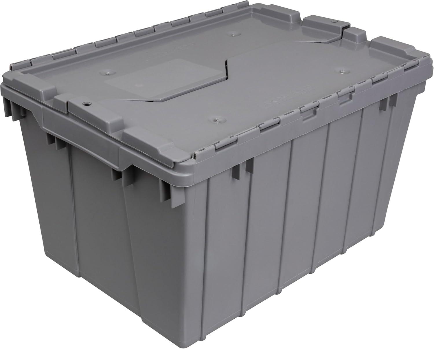 image:imageAkroMils 39120 Industrial Lidded Plastic Storage Container Nesting and Stackable Plastic Storage Box with Lid Attached Organization Tote for Garage and Warehouse 215x1525x125 Green 6PackGray