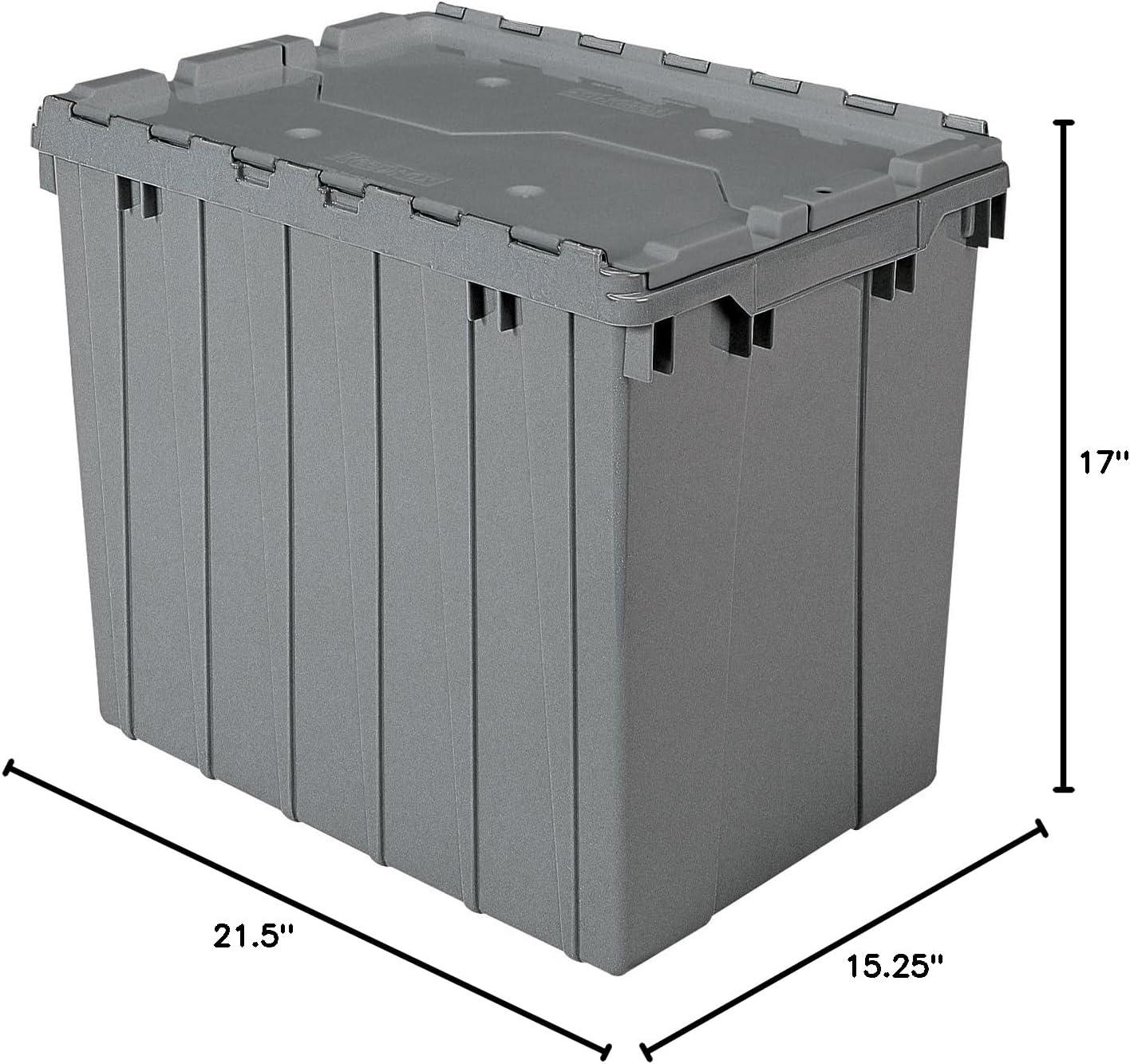 image:imageAkroMils 39170 Industrial Plastic Storage Tote with Hinged Attached Lid 21Inch L by 15Inch W by 17Inch H Blue 3PackGray
