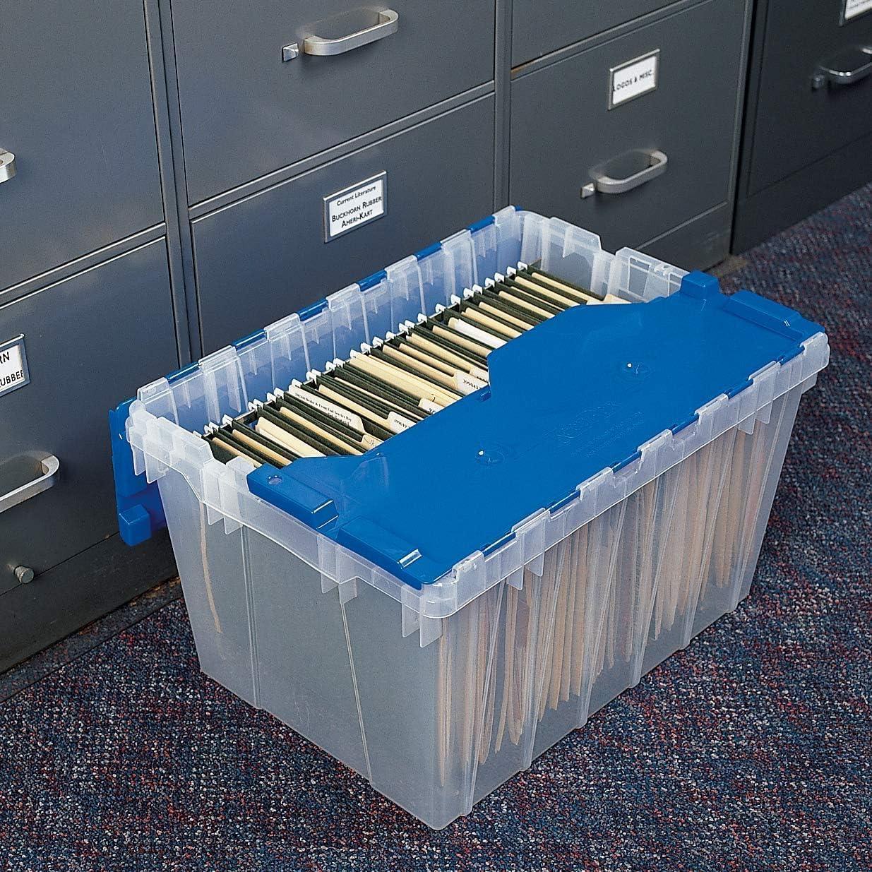 image:imageAkroMils KeepBox 12 Gallon Storage Container Nesting and Stackable Plastic Storage Box with Lid Attached and Rails for Letter Size Hanging File Folders 21 x 15 x 12 ClearBlueKeepBox File Box