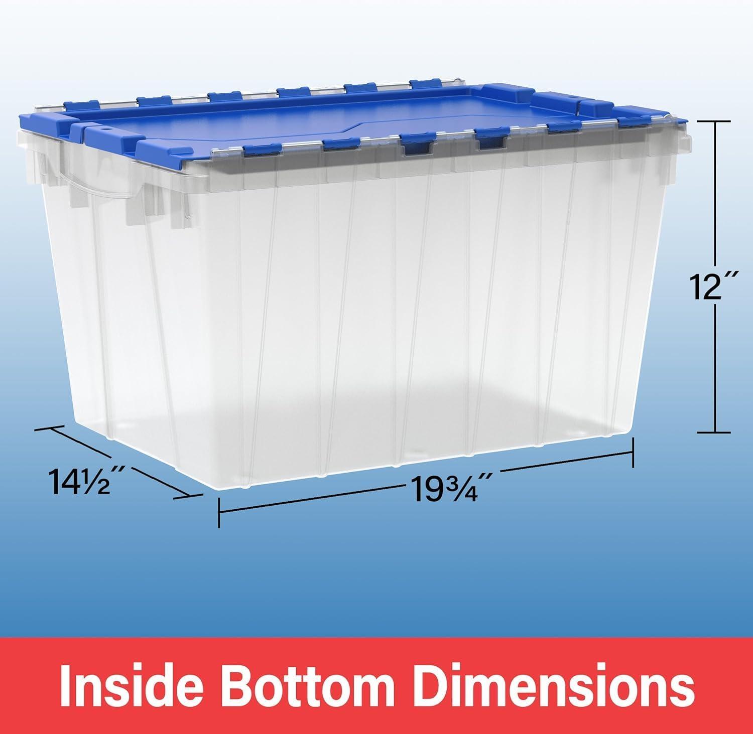 image:imageAkroMils KeepBox 12 Gallon Storage Container Nesting and Stackable Plastic Storage Box with Lid Attached and Rails for Letter Size Hanging File Folders 21 x 15 x 12 ClearBlueKeepBox File Box