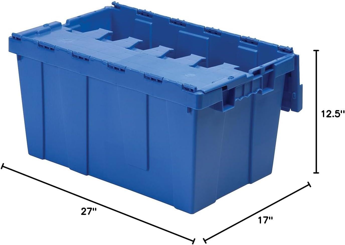 image:imageBuckhorn AR2717120204000 Industrial Plastic Stackable Storage KeepBox Tote Container with Hinged Attached Lid 27Inch L x 17Inch W x 12Inch H GreenBlue