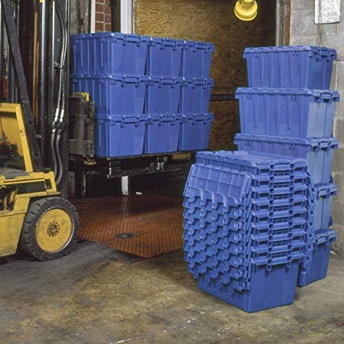 image:imageBuckhorn AR2717120204000 Industrial Plastic Stackable Storage KeepBox Tote Container with Hinged Attached Lid 27Inch L x 17Inch W x 12Inch H GreenBlue