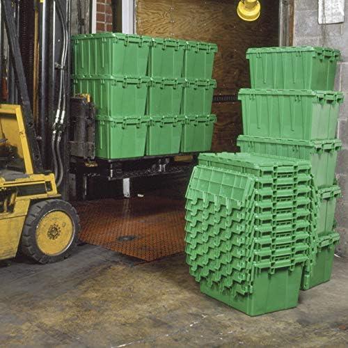 image:imageBuckhorn AR2717120204000 Industrial Plastic Stackable Storage KeepBox Tote Container with Hinged Attached Lid 27Inch L x 17Inch W x 12Inch H GreenGreen