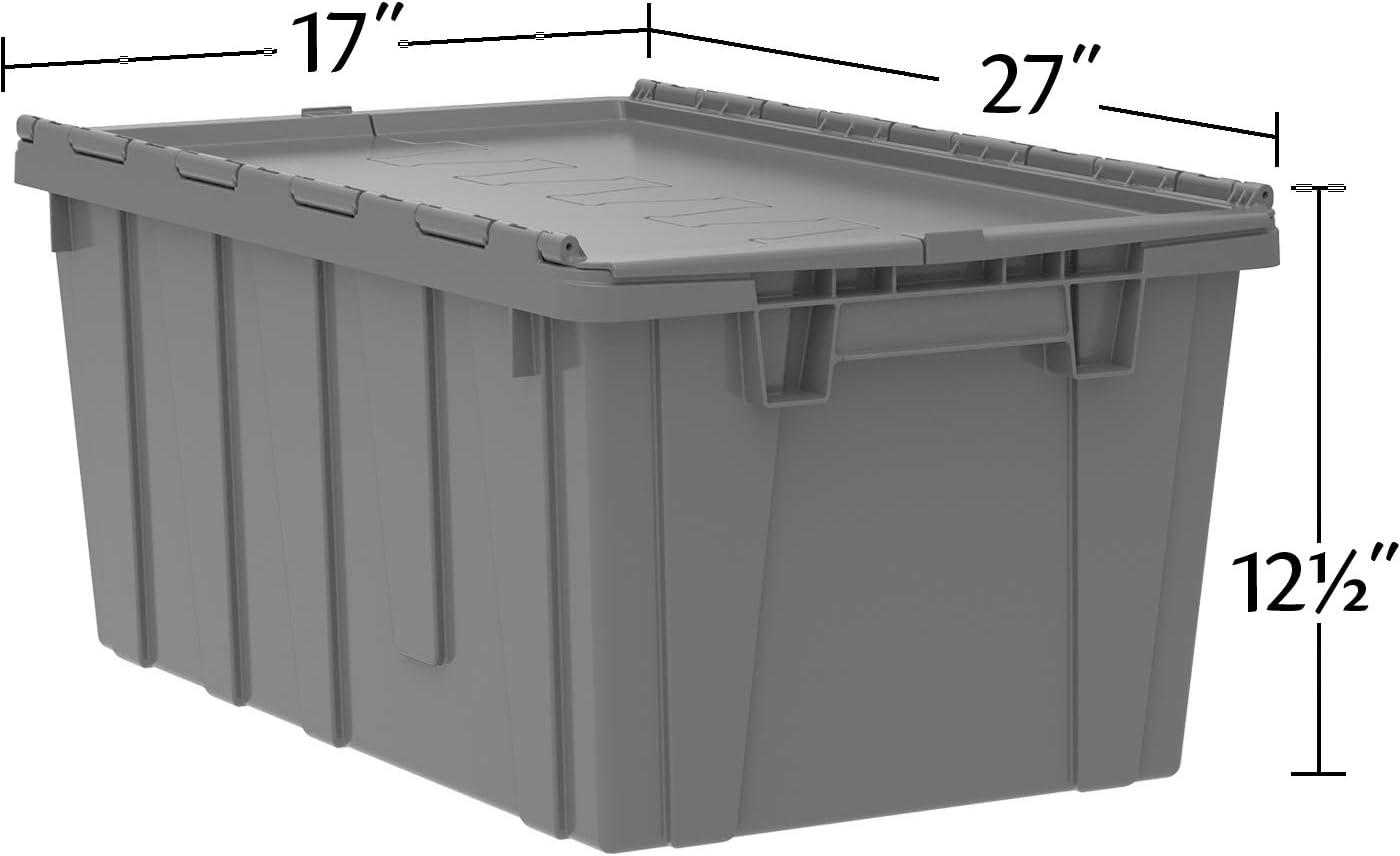image:imageBuckhorn AR2717120204000 Industrial Plastic Stackable Storage KeepBox Tote Container with Hinged Attached Lid 27Inch L x 17Inch W x 12Inch H GreenGrey