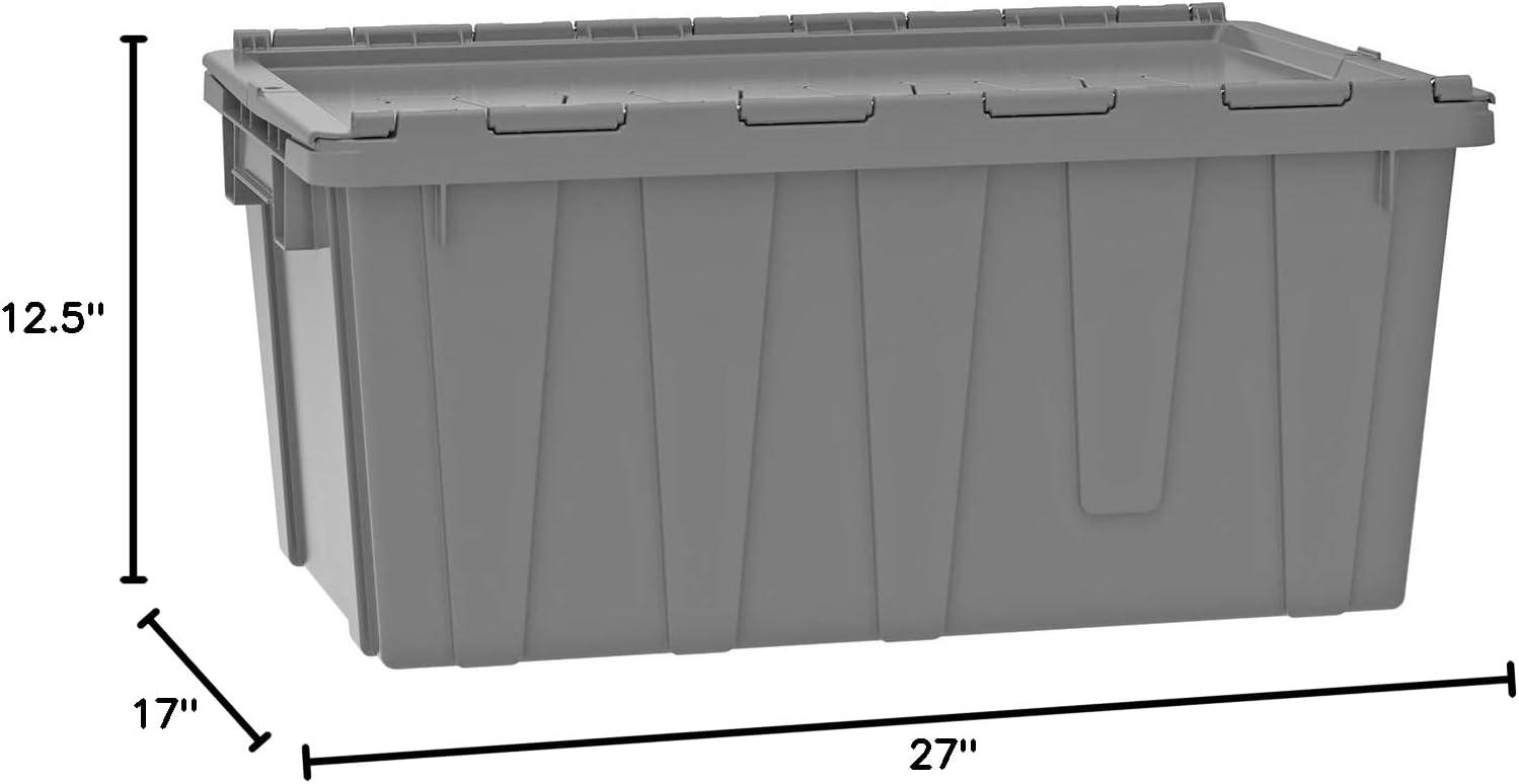 image:imageBuckhorn AR2717120204000 Industrial Plastic Stackable Storage KeepBox Tote Container with Hinged Attached Lid 27Inch L x 17Inch W x 12Inch H GreenRed