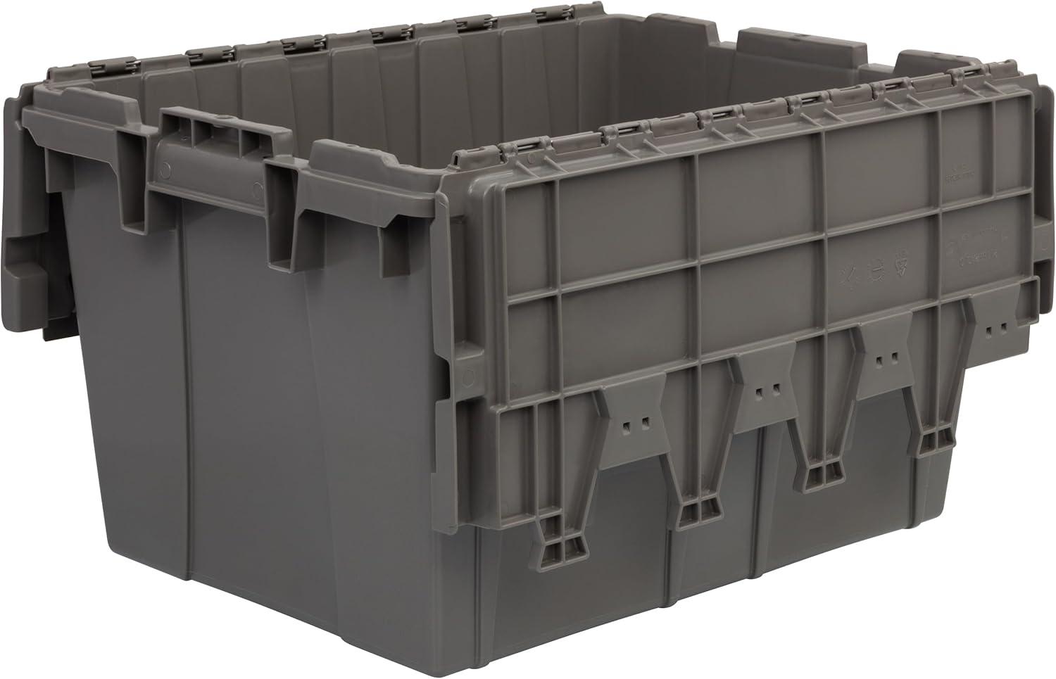 image:imageBuckhorn Industrial Lidded Plastic Storage Container Nesting and Stackable Plastic Storage Box with Lid Attached Organization Tote for Garage and Warehouse 12 Gallon Capacity 21x15x12 GrayGrey