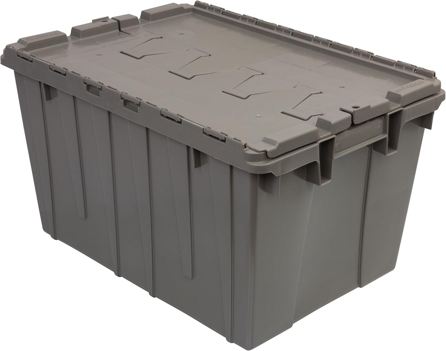 image:imageBuckhorn Industrial Lidded Plastic Storage Container Nesting and Stackable Plastic Storage Box with Lid Attached Organization Tote for Garage and Warehouse 12 Gallon Capacity 21x15x12 GrayGrey