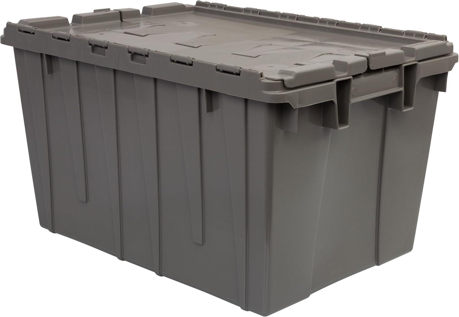 image:imageBuckhorn Industrial Lidded Plastic Storage Container Nesting and Stackable Plastic Storage Box with Lid Attached Organization Tote for Garage and Warehouse 12 Gallon Capacity 21x15x12 GrayGrey