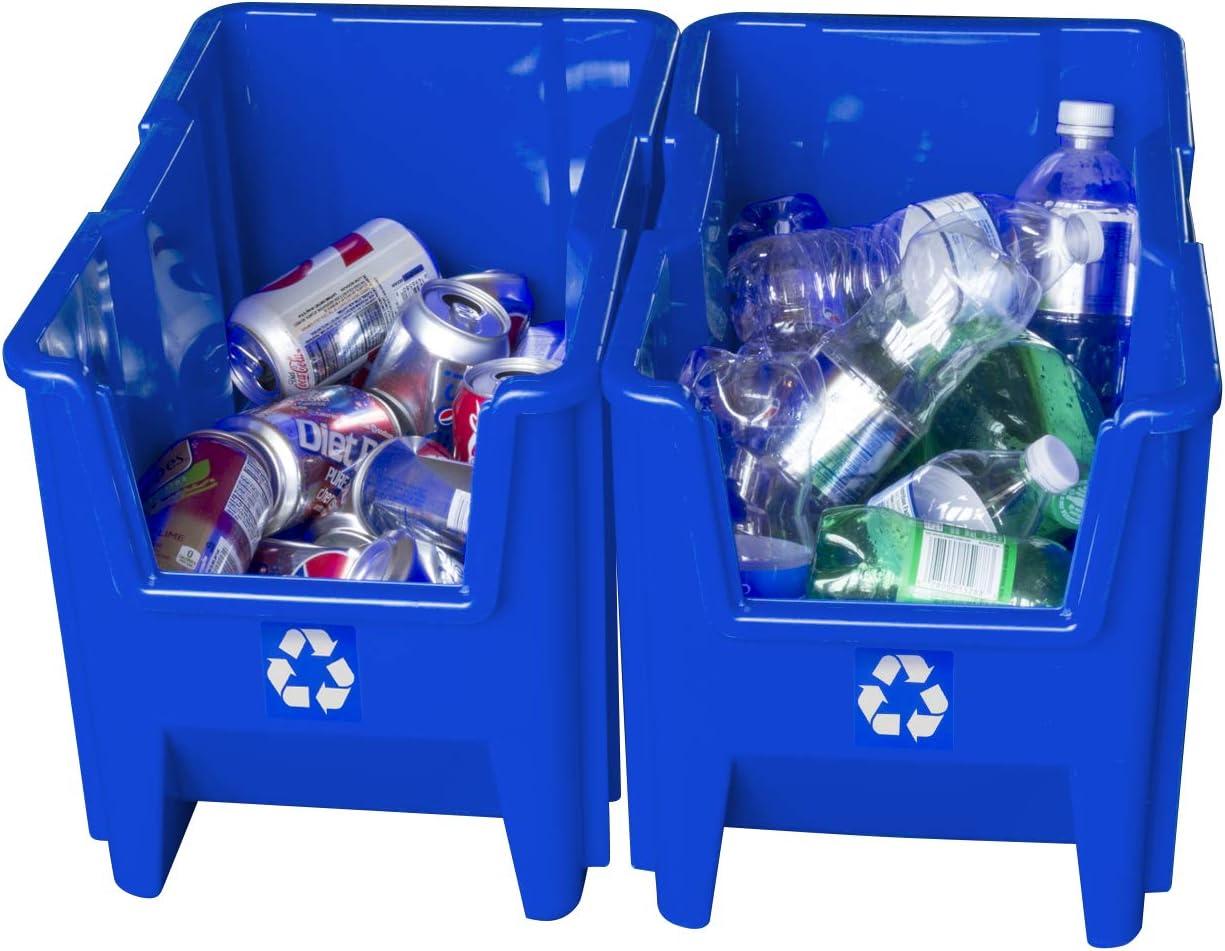 image:imageREADYSPACE Commercial Industrial Heavy Duty Stackable OpenFront Recycling Bin Box Containers 12 Gallon 2 Pack Blue7 Gallon 4 Pack